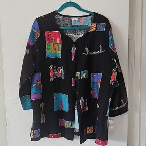 Hot Cotton Vibrant Black Multicolor Blazer